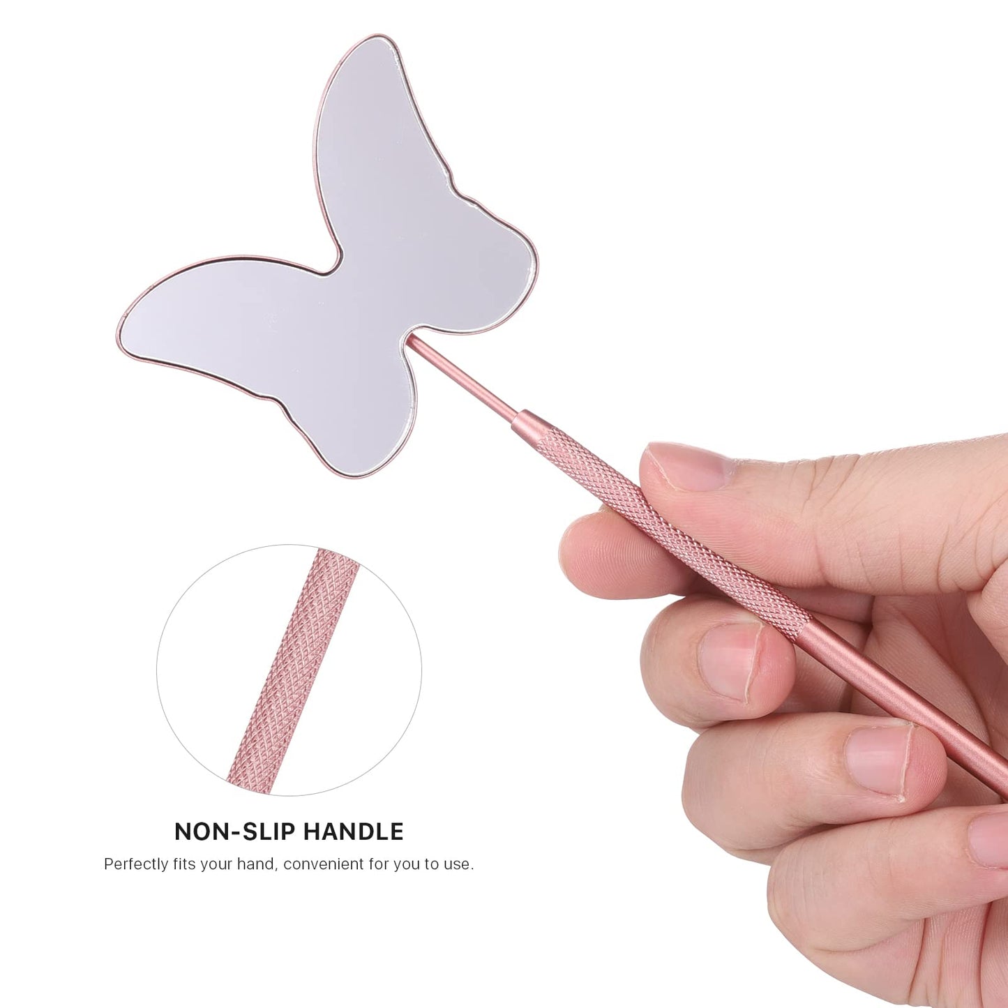 Miuffue Cute Butterfly Lash Mirror, Stainless Steel Detachable Eyelash Makeup Mirror, Lash Extension Supplies, Pink