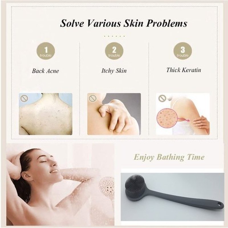Cinlitek Silicone Body Scrubber, Long Handle Back Scrubber for Shower, Silicone Body Brush Shower Scrubber for Body, Shower Srush Back Brush Body Exfoliator