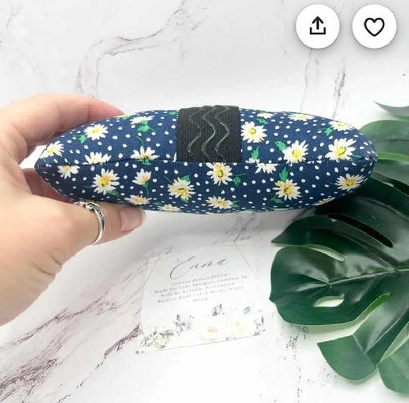 Strapless Handcrafted in The USA Cotton Breast Pillow for Woman Gift for her Side Sleeper Chest Relief Pillow While Sleeping with Anti Aging in Wrinkle Prevention (Navy Flowers)