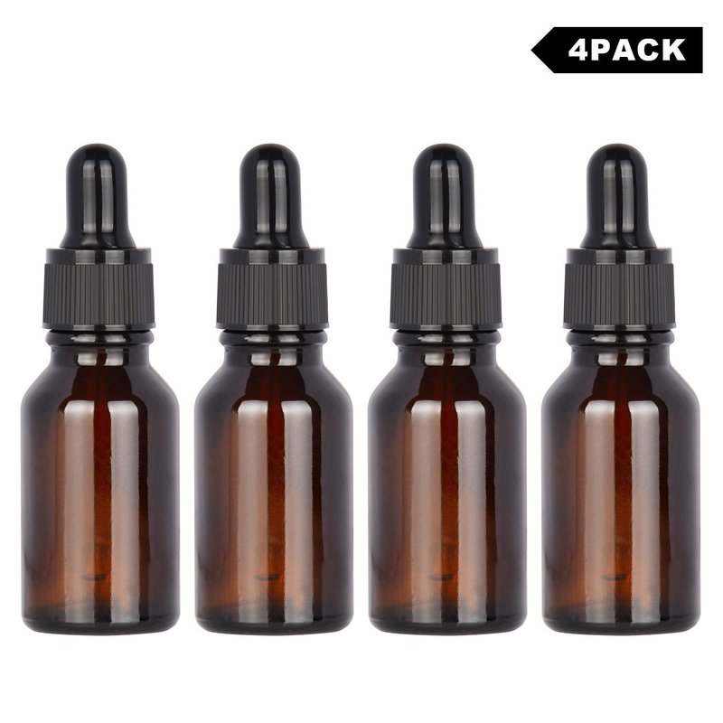 stonylab 15ml (0.5 oz) 4-Pack, Amber Glass Dropper Bottle, Brown Empty Glass Bottle with Glass Dropper, Inner Plug and Label for Laboratory Solutions and Chemical Liquids