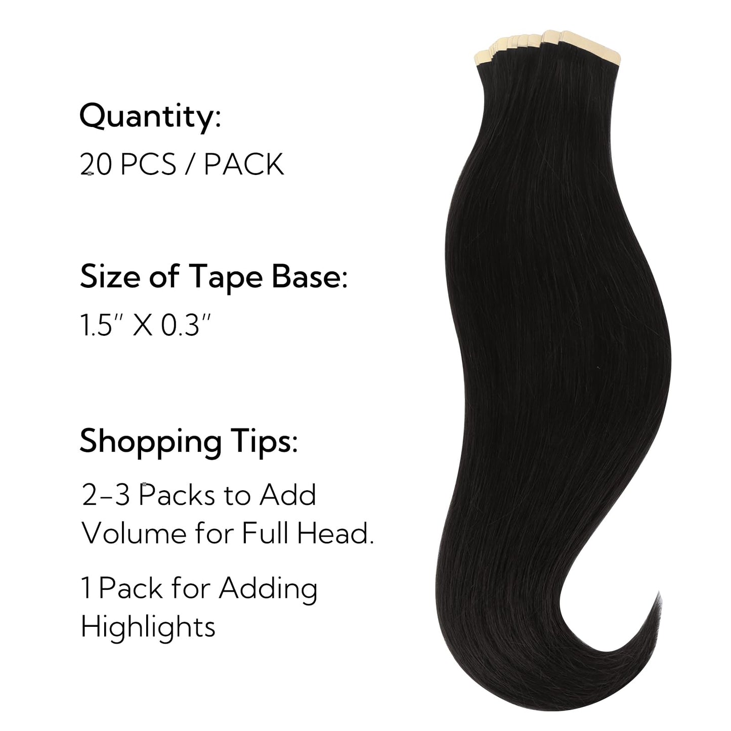HOTBANANA Tape in Hair Extensions, 20 Inch 20pcs 50g Jet Black Tape in Hair Extensions Human Hair Tape Hair Extensions Straight Remy Human Hair Tape in Extensions