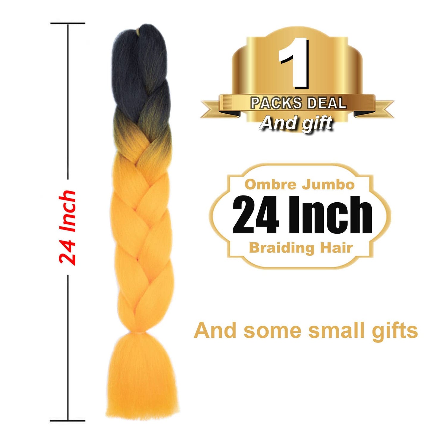 TENGSHUO FLY Black to Orange Braiding Hair 1 Packs Synthetic Braid Hair Extensions Ombre Braiding Hair 24" or Box Braids Twist Crochet Braids(24"1Pack,Black to Orange-B9)