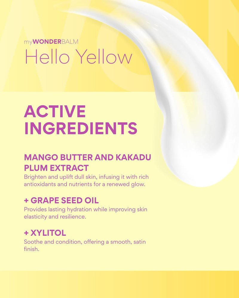 MIYA Cosmetics Mango Energizing Face Cream – Brightening & Hydrating Daily Moisturizer for Dull, Tired Skin, Vegan Formula – myWONDERBALM Hello Yellow – 2.5 oz