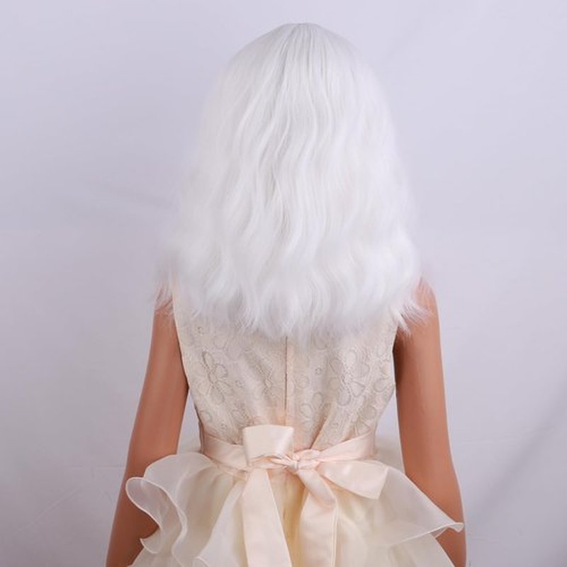 PATTNIUM White Wig Kids Child Wig Short Curly White Wig White Wig for Kids White Wig with Bangs Synthetic Hair Girls Wig (White)
