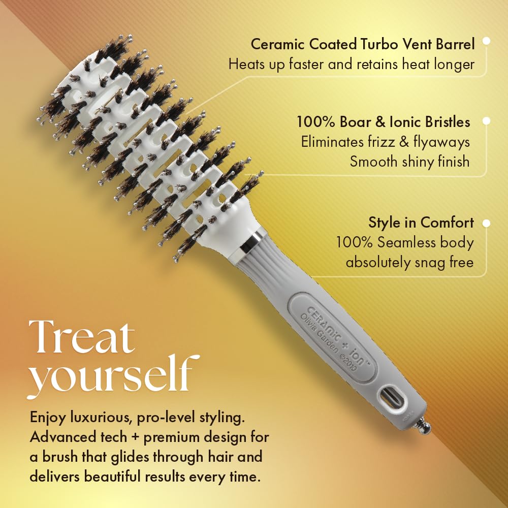 Olivia Garden Ceramic + Ion Turbo Vent Combo Hair Brush (ionic & 100% boar bristles)