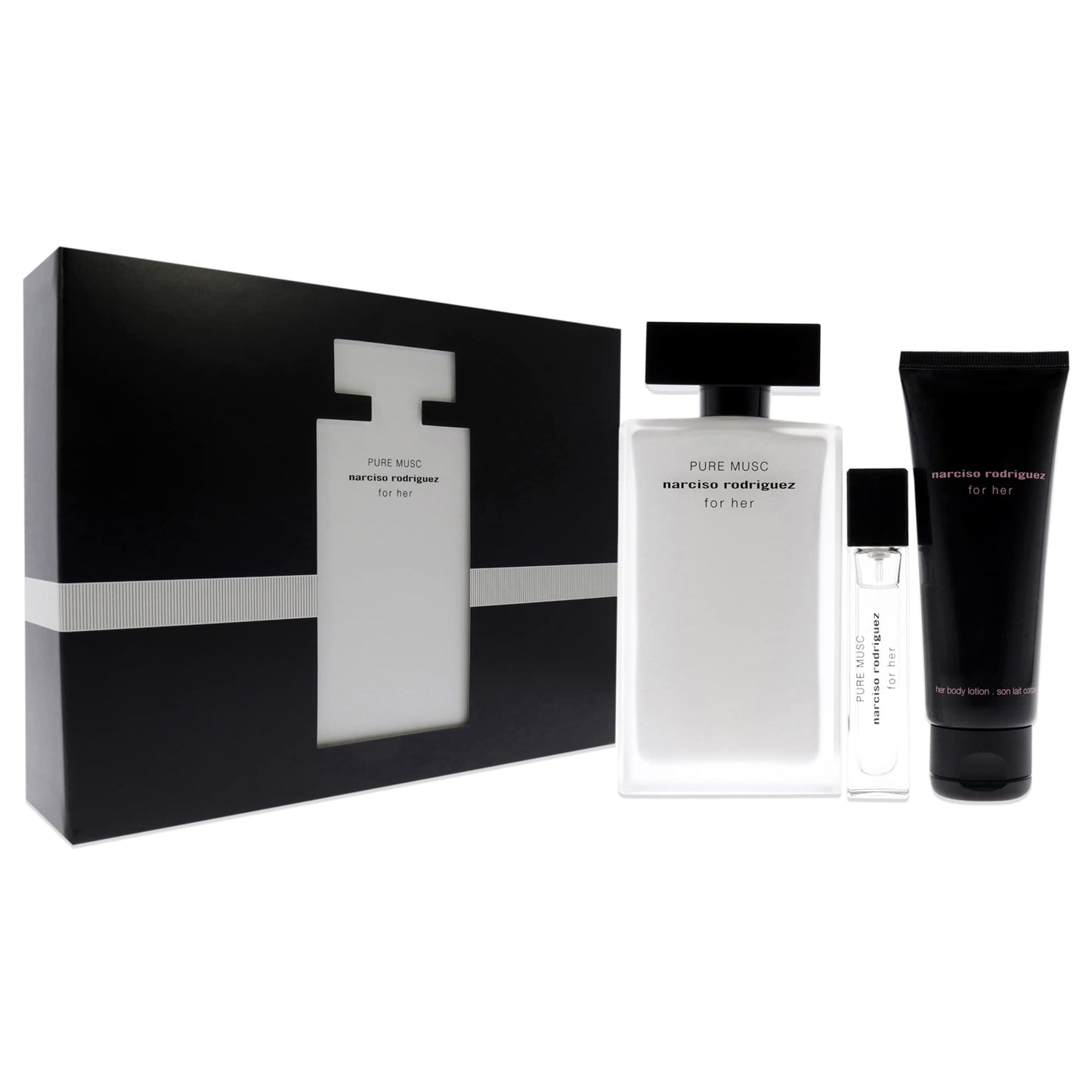Narciso Rodriguez Pure Musc 3.3oz EDP Spray, 0.33oz EDP Spray, 2.5oz Body Lotion Women 3 Pc Gift Set