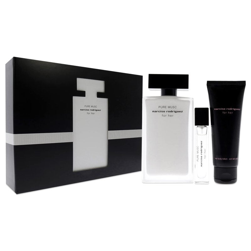 Narciso Rodriguez Pure Musc 3.3oz EDP Spray, 0.33oz EDP Spray, 2.5oz Body Lotion Women 3 Pc Gift Set