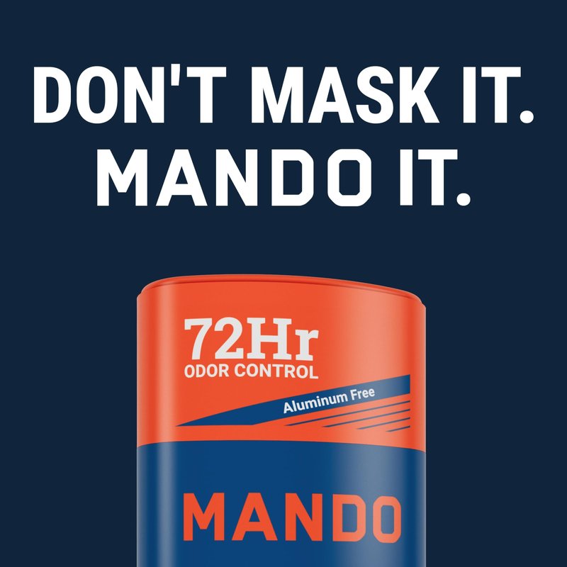 Mando Whole Body Deodorant 3 Piece System - 2.6 oz Smooth Solid Stick, 5.0 oz 4in1 Acidified Cleansing Bar, & 15 ct Deodorant Wipes - Aluminum & Baking Soda Free Odor Control - 3 pc Bundle (Pro Sport)