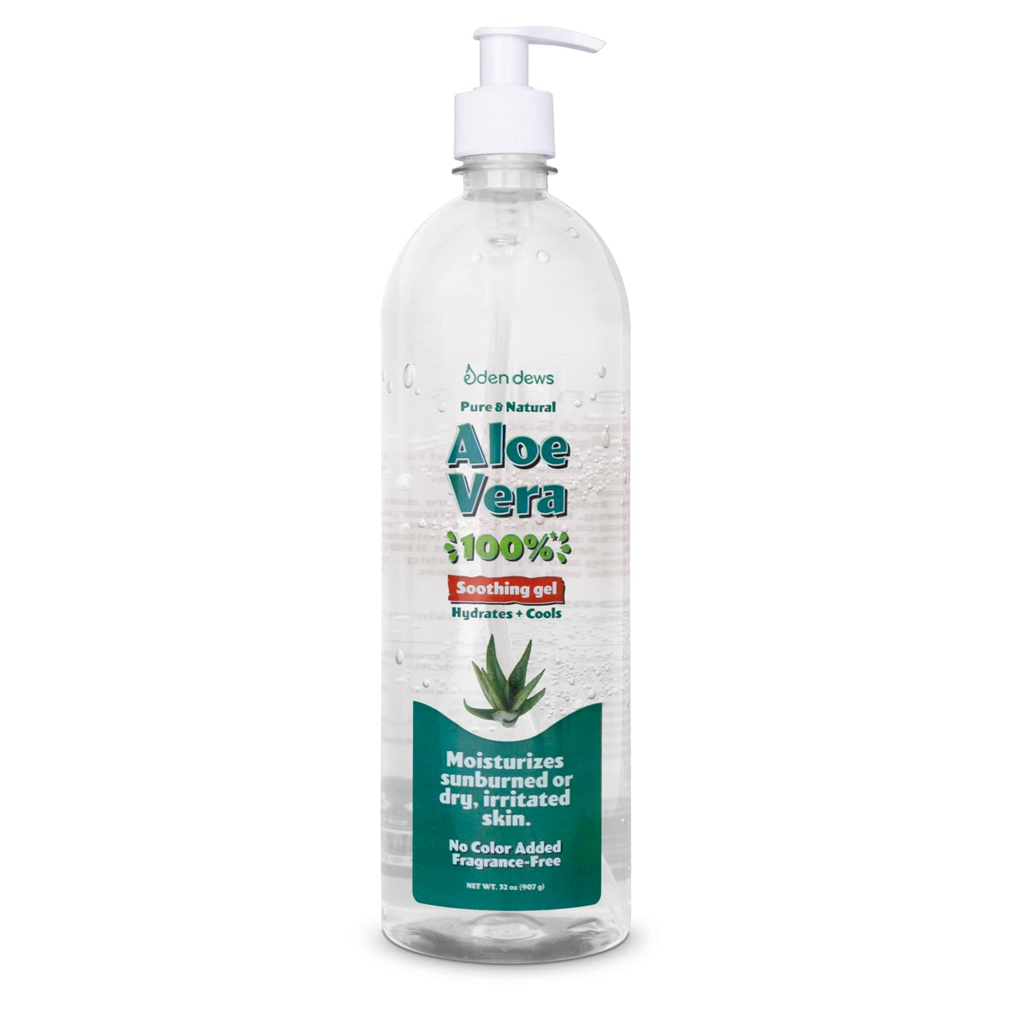 Eden Dews Organic Aloe Vera Gel 100% Pure & Natural Gel, Moisturizing, Face Skin & Hair Care, Sun Burn Relief, Hydrating & Soothing for Dry, Razor Bumps, Made in USA, Unscented, 32 oz, 2-Pack