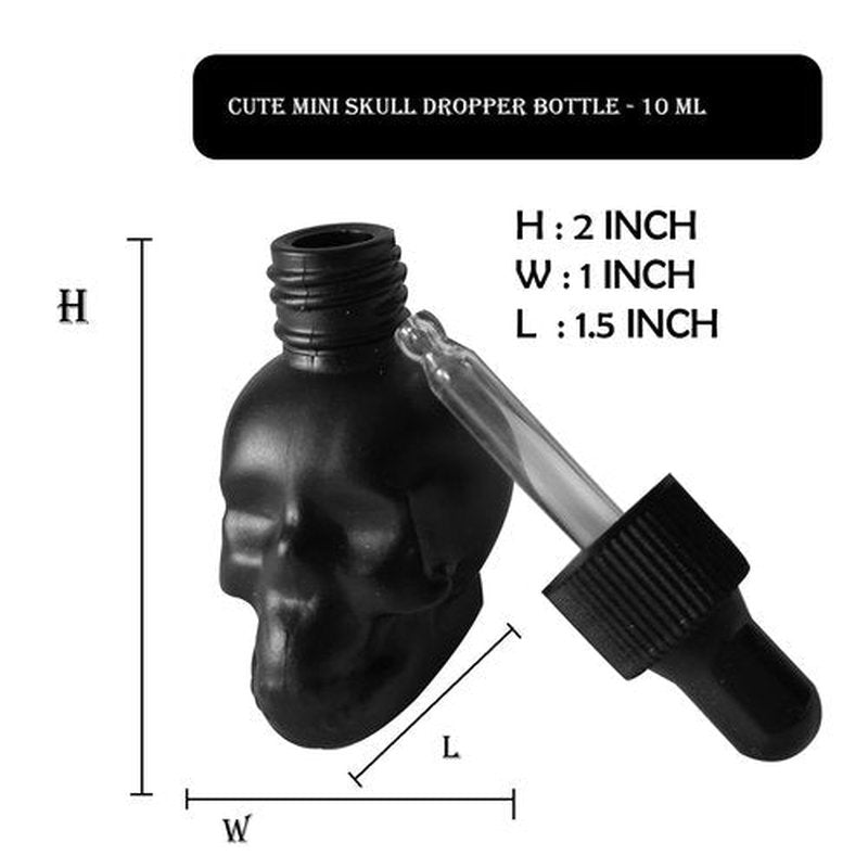 MINELEVEN 7 pcs Set 10ml Mini Skull Glass Dropper Bottle Leakproof Essential Oils Bottle for Storage and Travel (7pcs black skull bottle)