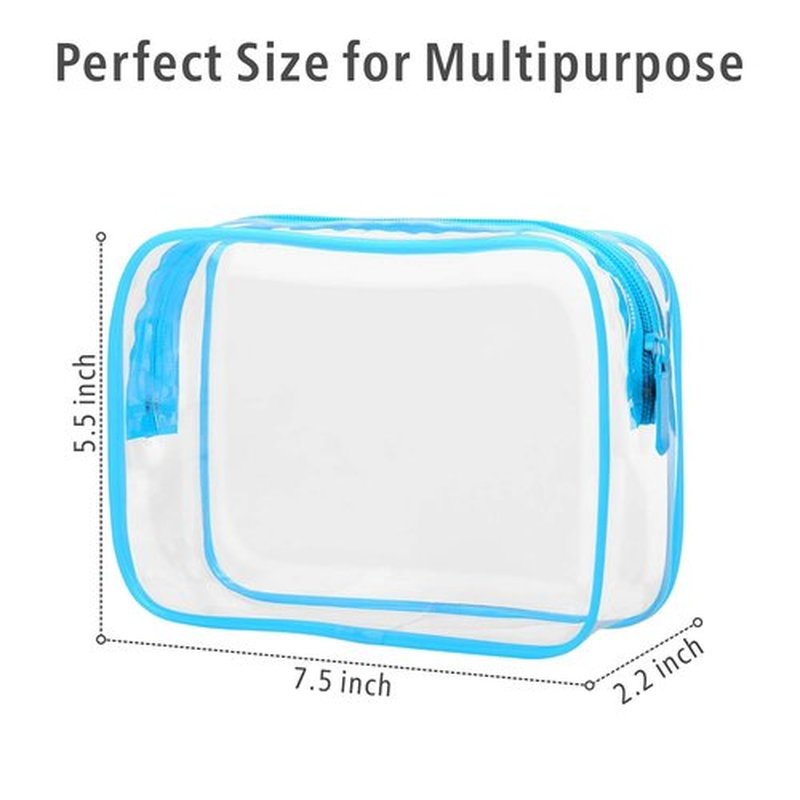 Packism Clear Makeup Bag - Waterproof TSA Approved Toiletry Bag Quart Size Bag, Clear Makeup Bags with Zipper Travel Cosmetic Bag, Carry on Airport Airline Compliant Bag, 3 Pack, Blue