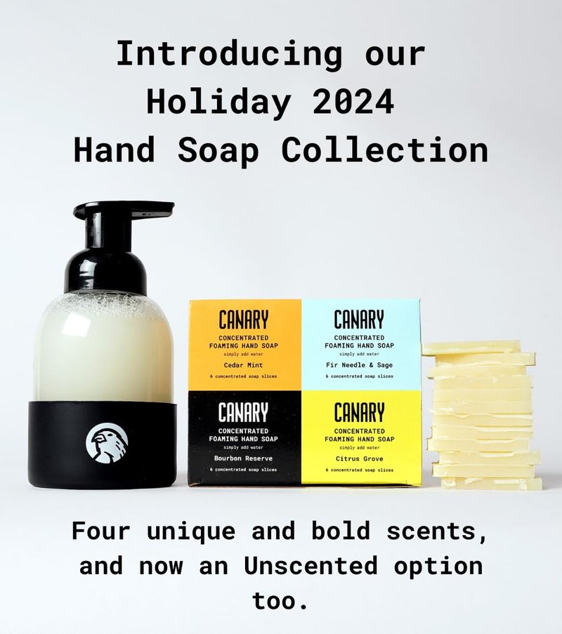 Canary 4-Scent Variety Foaming Hand Soap Refill Bars - Non-Toxic Refillable Zero Waste Hand Wash Concentrate with Coconut Oil - All Natural, Moisturizing, Organic (makes 24 bottles of liquid soap)