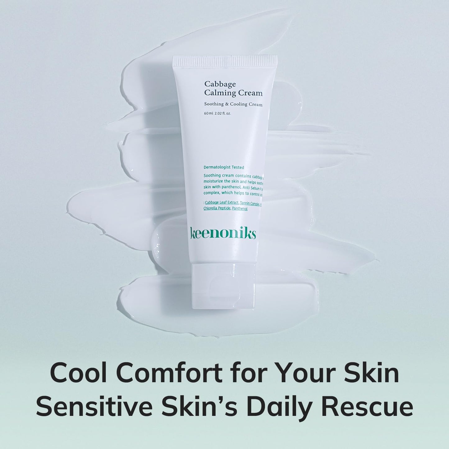 keenoniks Cabbage Calming Cream – Instantly Calm, Hydrate & Tighten Pores - Korean Moisturizer for Sensitive Skin - 60ml (2.03 Fl Oz)