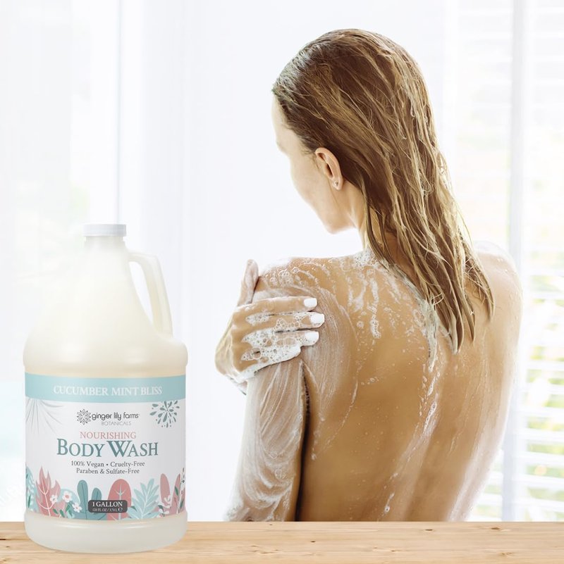 Ginger Lily Farms Botanicals Nourishing Body Wash, 100% Vegan & Cruelty-Free, Cucumber Mint Bliss Scent, 1 Gallon (Pack of 4)