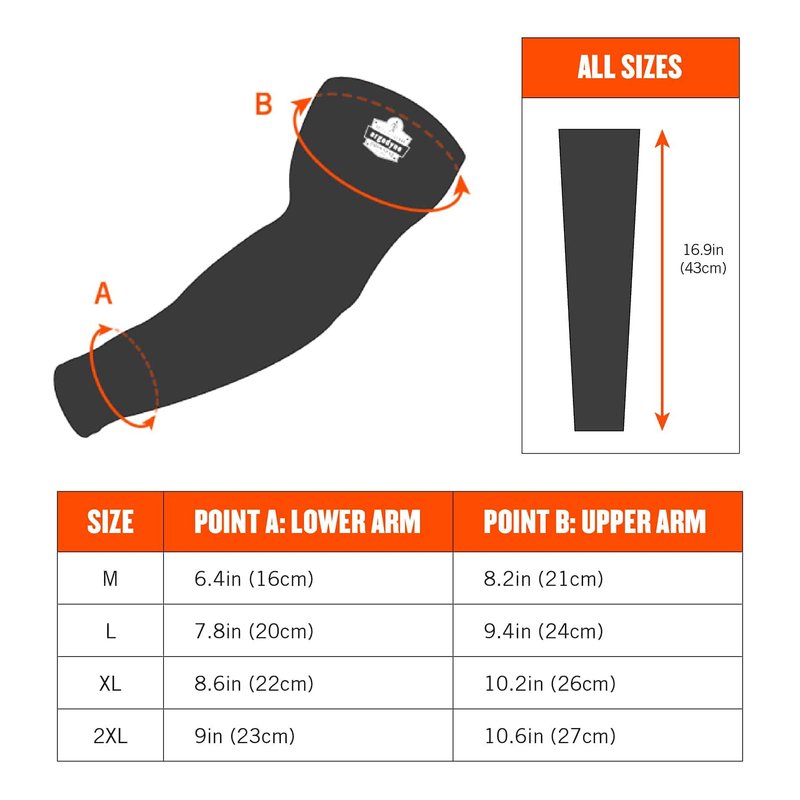 Cooling Arm Sleeves, Sized for Men &Women, UPF 50+ Sun Protection, Ergodyne Chill Its 6690,Black, Medium