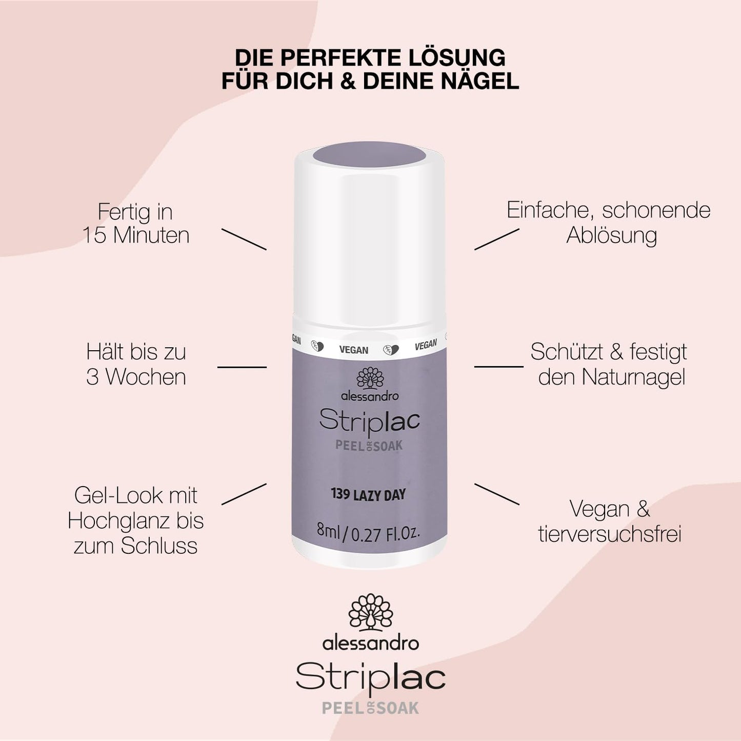 alessandro Striplac Peel or Soak Nail Polish - Long Lasting Wear - Quick Drying Time - Offers a Variety of Colors - Delivers Professional Results - Vegan - Cruelty Free - Lazy Day - 0.27 oz