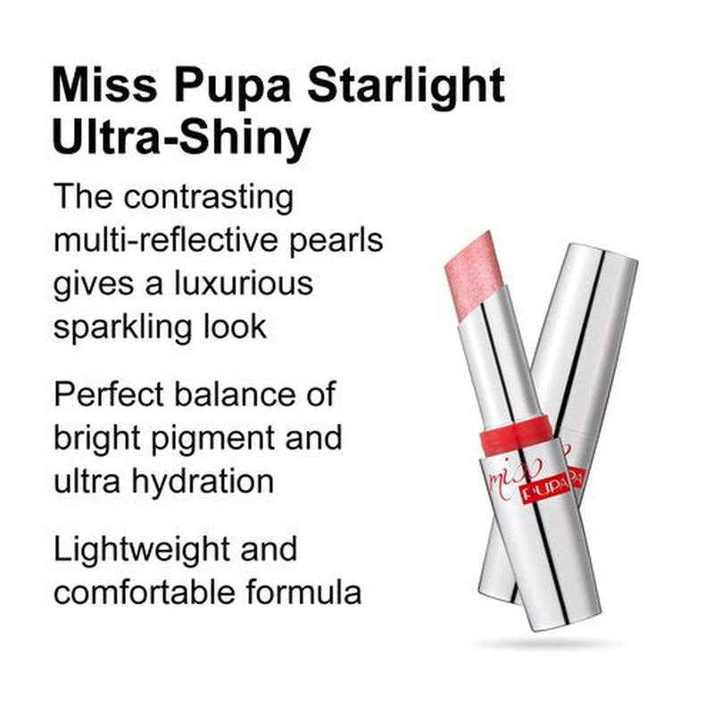 PUPA Milano Miss PUPA Milano Starlight Ultra-Shiny Lipstick - Semi-Transparent Color And Micro Pearls - Balmy Texture -Radiance - Blends Gently On Lips - 700 Charming Charlotte - 0.88 Oz