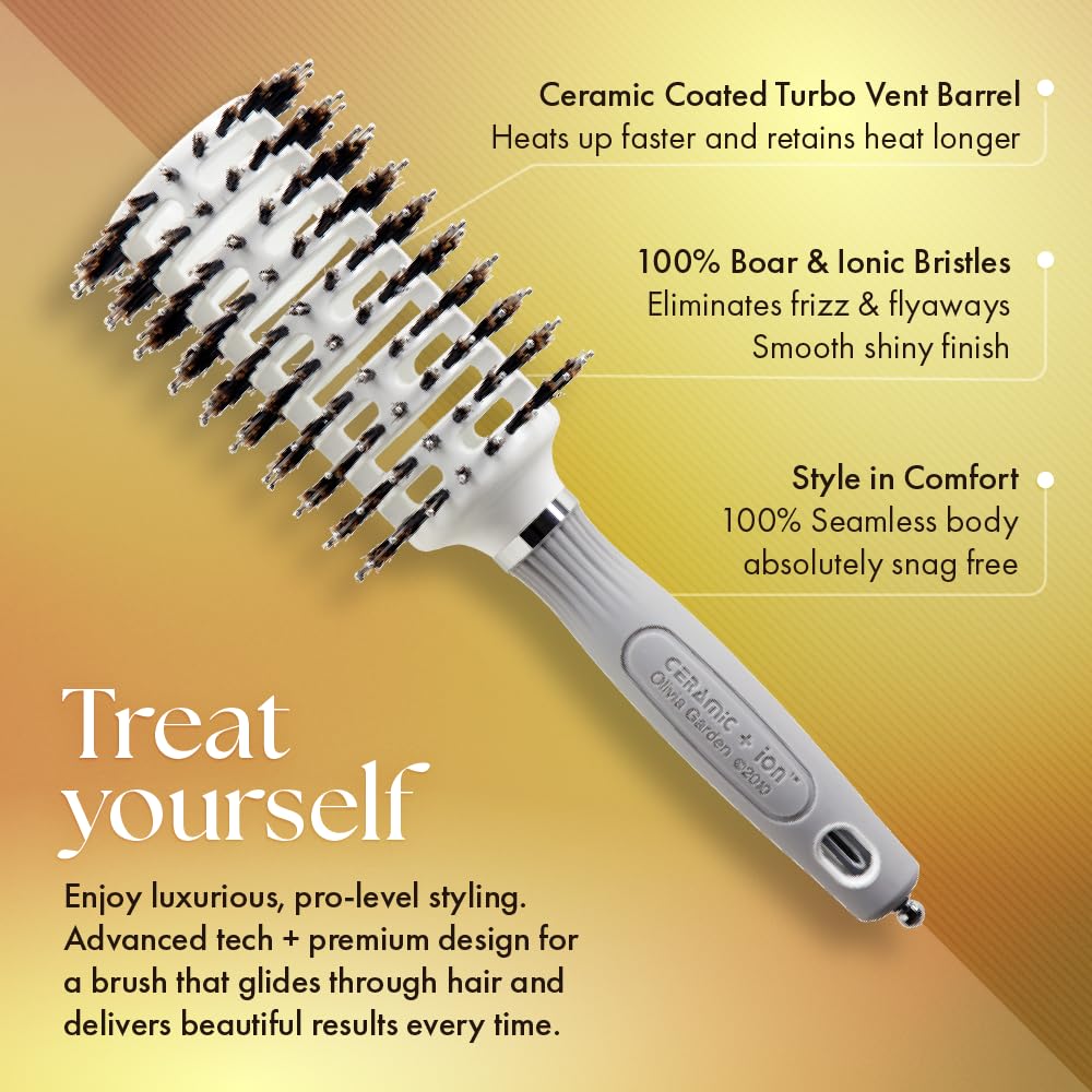 Olivia Garden Ceramic + Ion Turbo Vent Combo Hair Brush (ionic & 100% boar bristles)