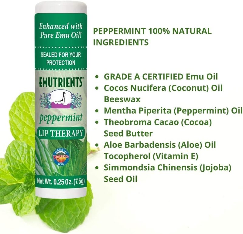 Montana Emu Ranch Lip Therapy Balm - Peppermint Flavor - 3 Pack | 0.25 Oz Each, Enriched with Pure Emu Oil