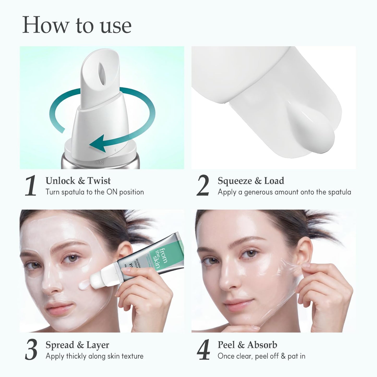 FROM THE SKIN Glutathione Collagen Peel Off Mask - Anti Aging Korean Face Mask, Face Lift, Radiance Boost, Reduces Wrinkles - Built-in Silicone Spatula, 700ppm Glutathione & 300 Da Collagen, 1.76 oz.