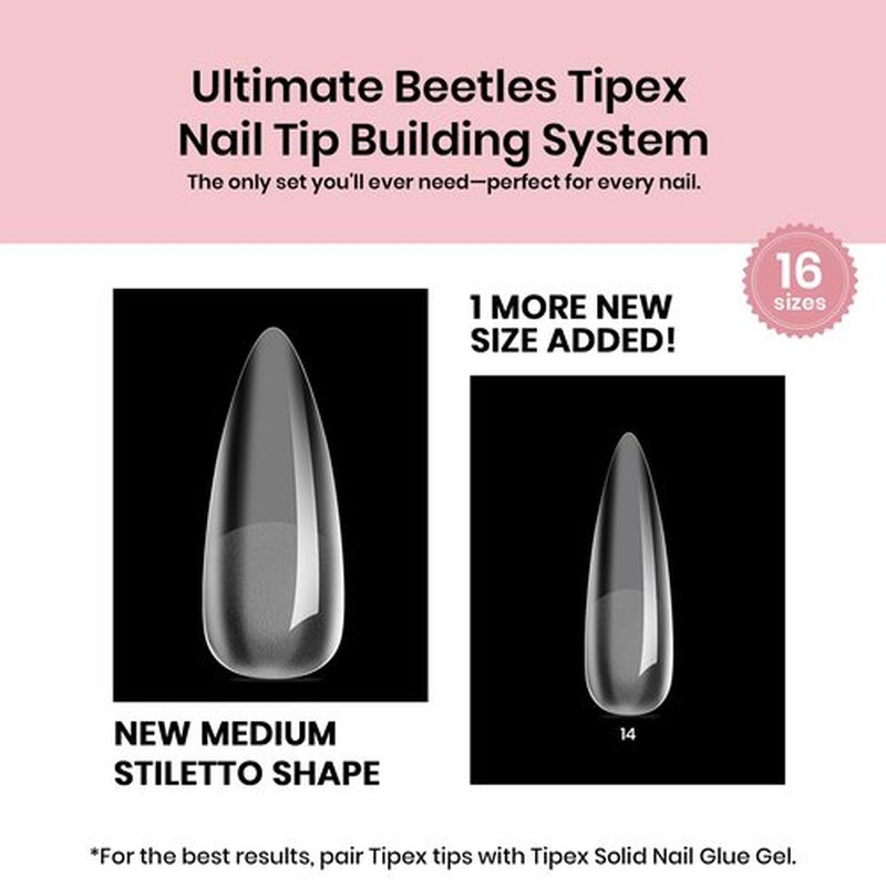 Beetles Tipex Instant Apex Nail Tips, 192Pcs Medium Stiletto Acrylic Nails Pre-Building Pre-Etched Thicker Gel Nail Tips - 16 Sizes Strong Full Cover False Nail Extension Building Gel Press-on Nails