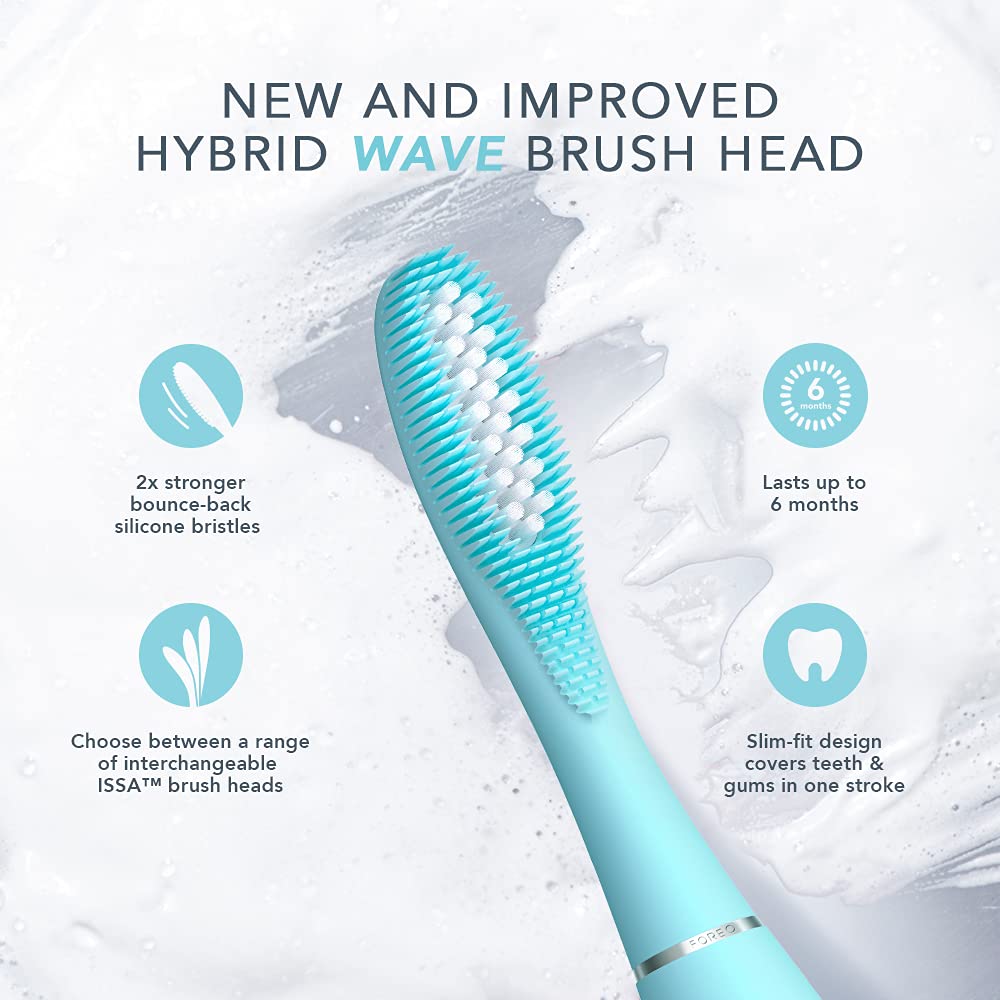 FOREO ISSA Hybrid Wave Brush Head Black, Medical-Grade Silicone & PBT Polymer Bristles, 6-Months Lasting