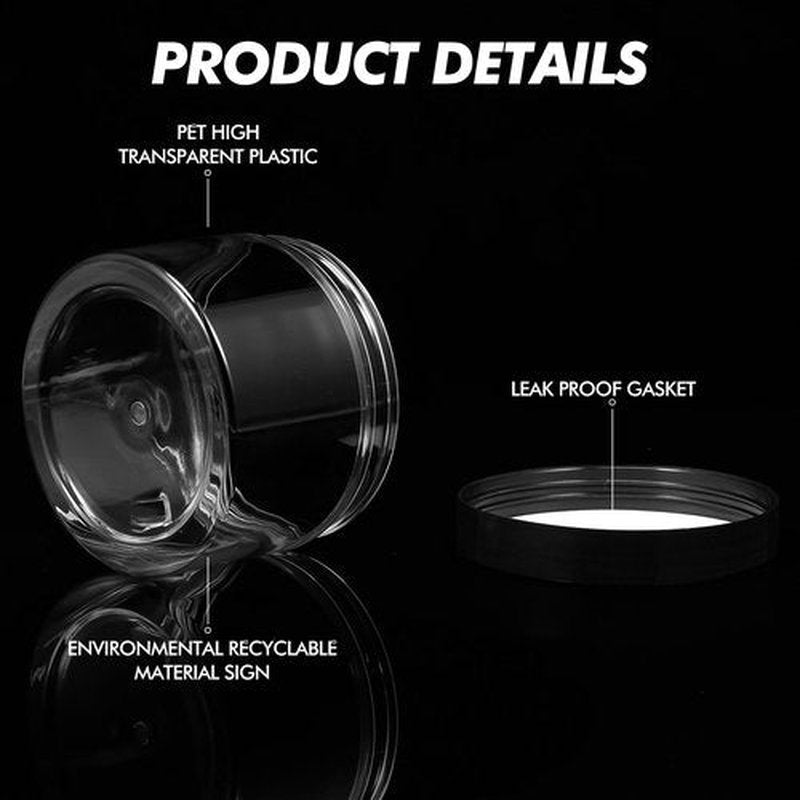 6 Pack Clear Container with Lids Small Plastic Pot Jars Wide Mouth Round Leak Proof Plastic Container Jars with Lid for Travel Storage, Eye Shadow, Nails, Paint, Jewelry (Black, 10 oz)
