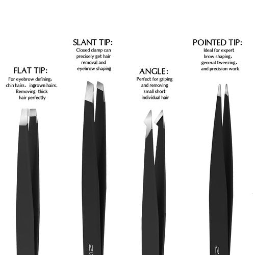 LANKIZ Tweezer Set, 6 Pcs Eyebrows Tweezers Set with Travel Case Professional Stainless Steel Tweezers for Women & Men, Great Precision for Eyebrow, Ingrown Hair, Facial Hair Removal - Black