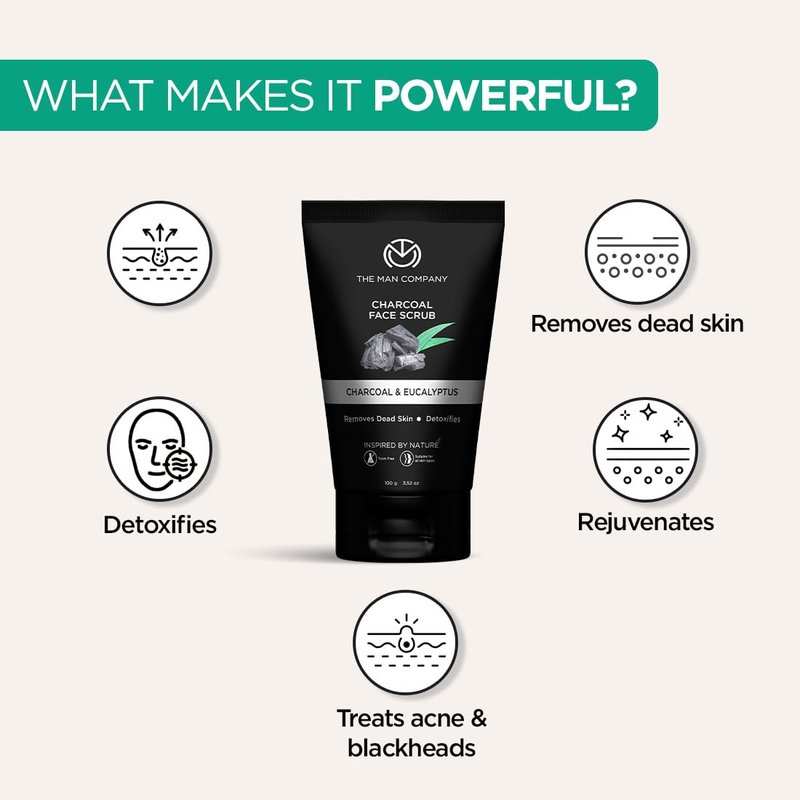 The Man Company Detan Facial Kit - Charcoal Face Wash, Charcoal Scrub, Daily Moisturising Face Cream | Best Detan Care - Pack of 3