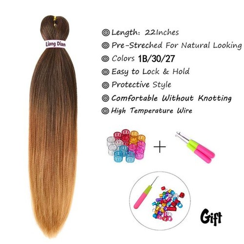 Liang Dian Pre-Stretched Braiding Hair 22 inch 8packs Hot Water Setting Synthetic Hair Crochet Braiding Hair Extension (1B/30/27)