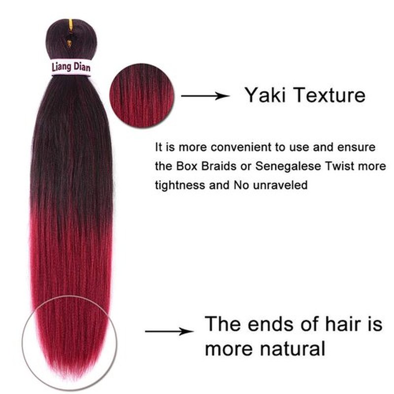 Liang Dian Pre-Stretched Braiding Hair 22 Inch 8 Packs Hot Water Setting Synthetic Hair Crochet Braiding Hair Extension (Ombre Wine Red)