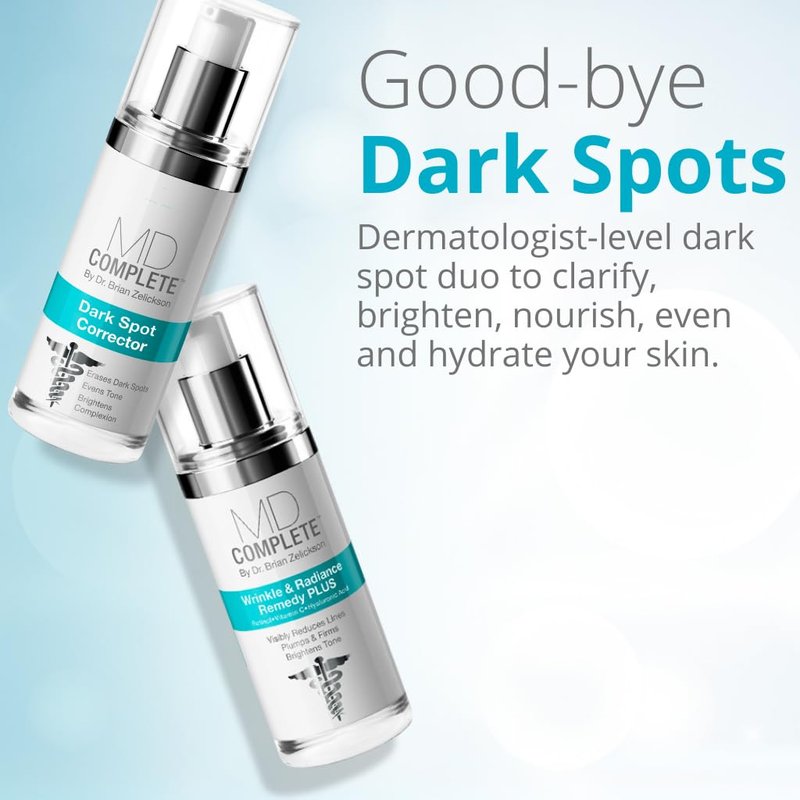 MD Complete Dark Spot Duo Professional Dermatologist Skin Rejuvenation including Dark Spot Corrector 1.0 Fl Oz and Wrinkle & Radiance Remedy PLUS 1.0 Fl Oz | Set of Two
