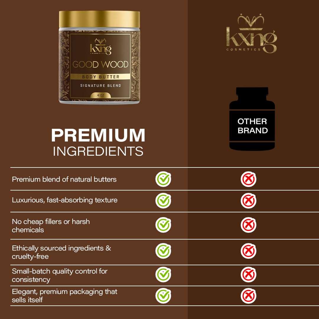 KXNG Cosmetics Organic Shea Body Butter Cream β 4oz | Mens Body Butter for Black Men & Women with Shea, Cocoa, Mango & Coconut Oil | Deep Moisturizing Cream for Dry Skin, Hands & Feet β Good Wood
