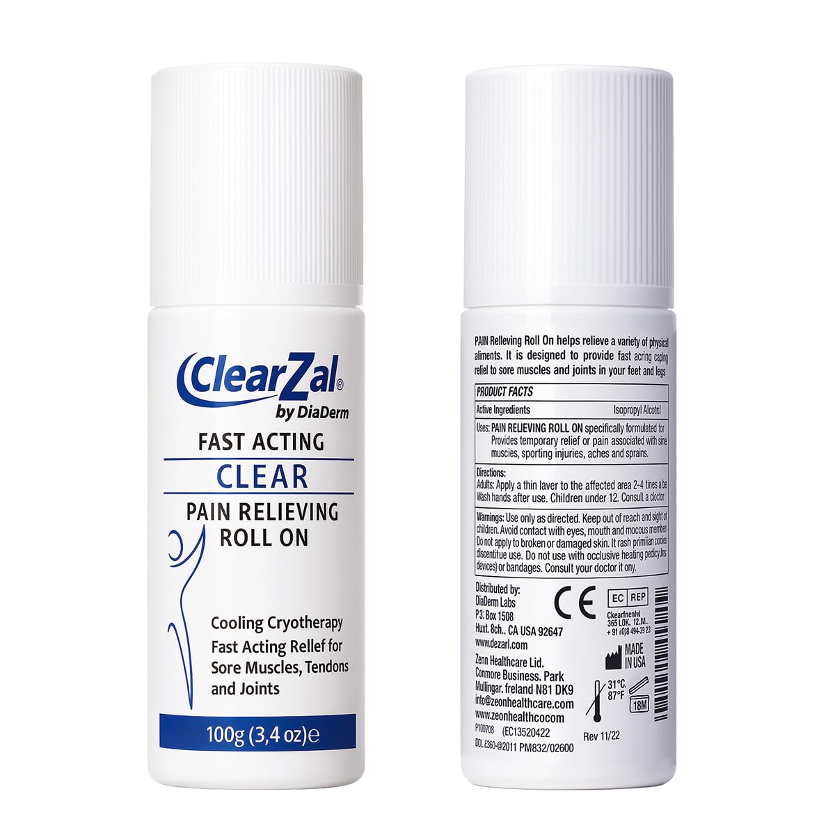 ClearZal Pain Roll On Gel with Menthol, Glucosamine & Chondroitin, Cooling Relief for Knee, Lower Back, Neck, Joint & Muscle Discomfort, Wintergreen, Aloe Vera & Frankincense, Non-Greasy, 3.4 Oz