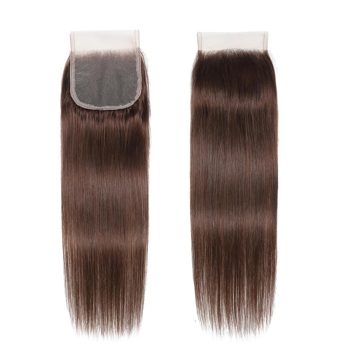 Chocolate Brown 4# Closure 4x4 Free Part Straight Wave Closure Brazilian Human Hair Extensions Preplucked Bleached Knots Sew In Weave Closure For Women Wet And Wavy 8 Inch