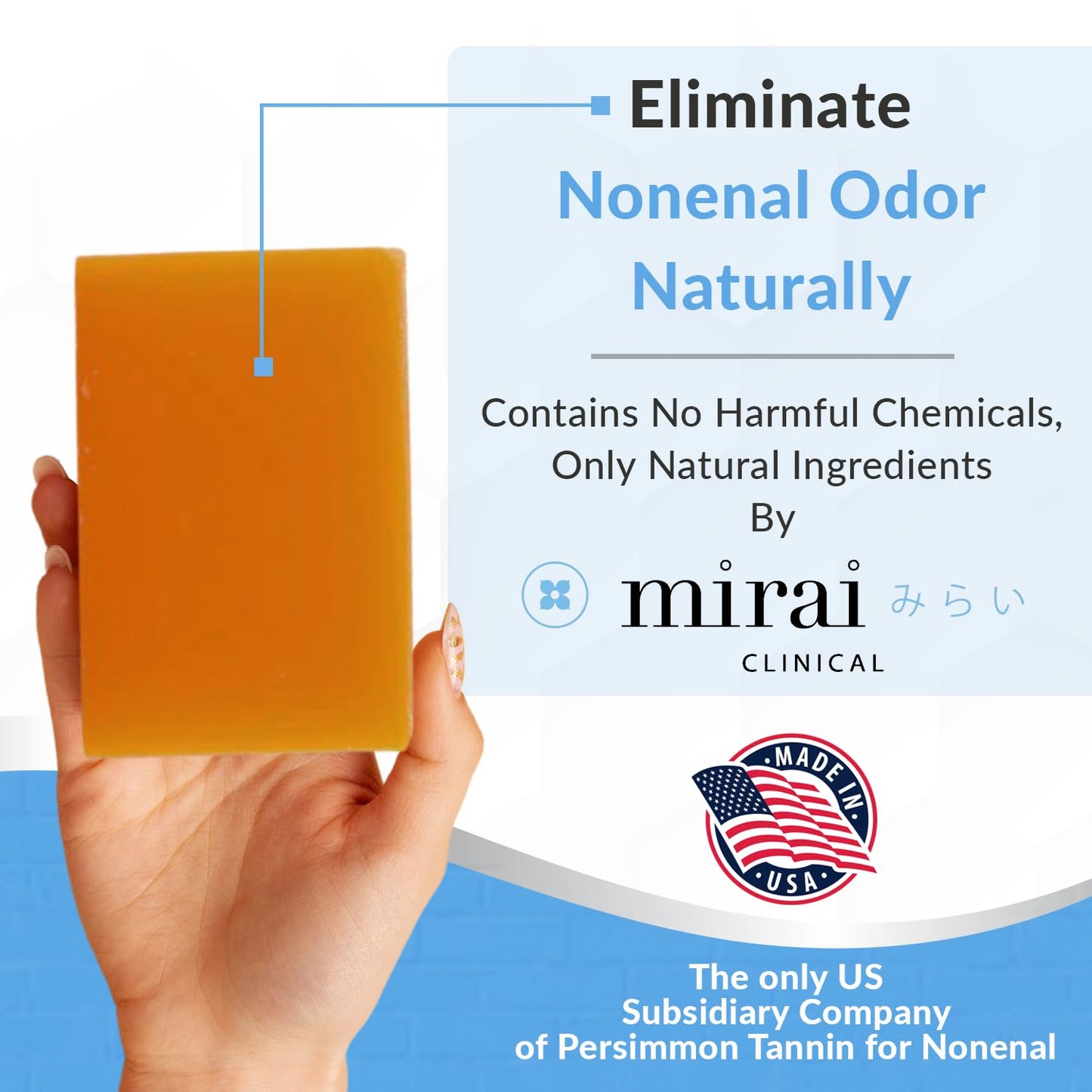 Mirai Clinical - 100g Persimmon Soap Bar for Body - Persimmon Soap with Nonenal Odor Control - Japanese Persimmon Extract Soap - Green Tea Extract Deodorant Soap Bar for Men & Women