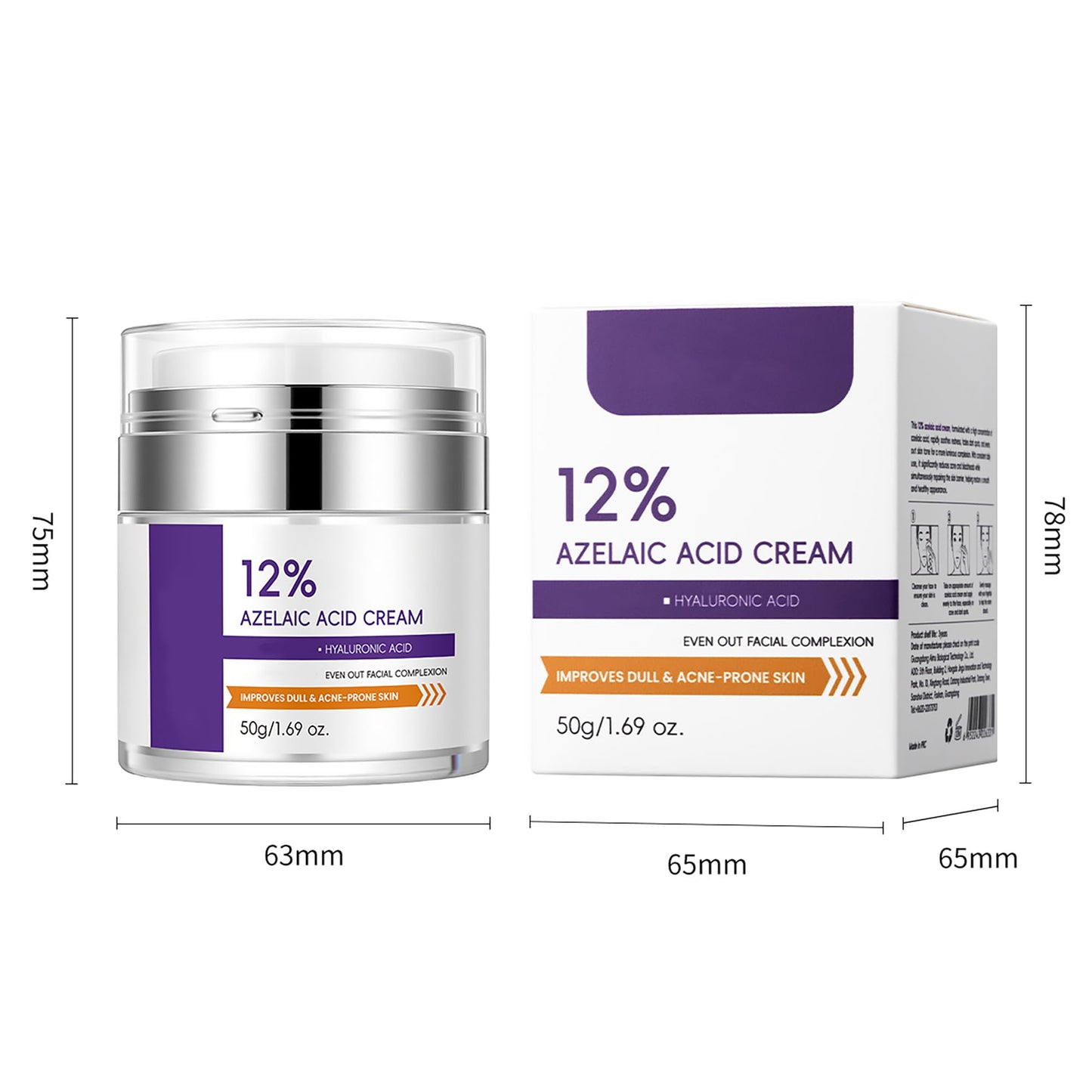 12% Azelaic Acid Cream for Face,Acne Cream,Azelaic Acid Serum for Acne & Post-Acne Marks,Fades Acne Scars & Soothes Skin,Regulates Sebum Production,Suitable for Oily & Acne-prone Skin Care,1.69 OZ
