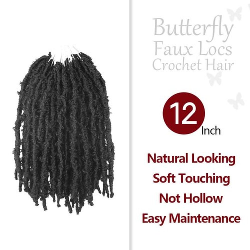 NISEYO NU Short Pre-looped Butterfly Locs Crochet Hair 12 Inch 8 Packs Light Weight & Soft Distressed Locs,2#(Off Black)