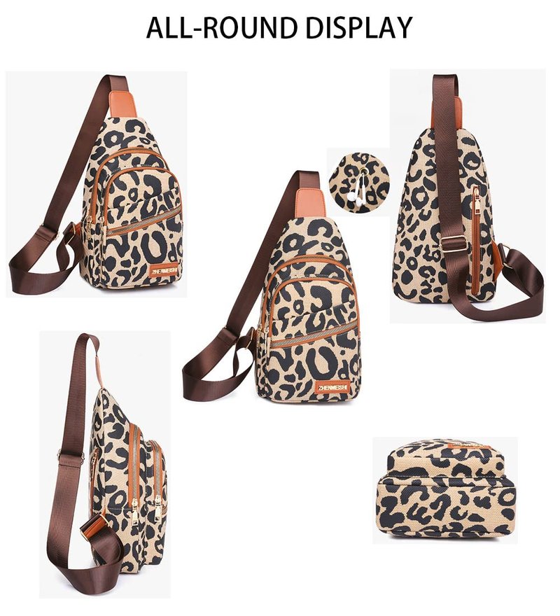 Hiriotin Leopard Print Chest Bag for Women Letter Print Crossbody Sling Backpack with Wide Strap Multipurpose Fanny Daypack (leopard print)