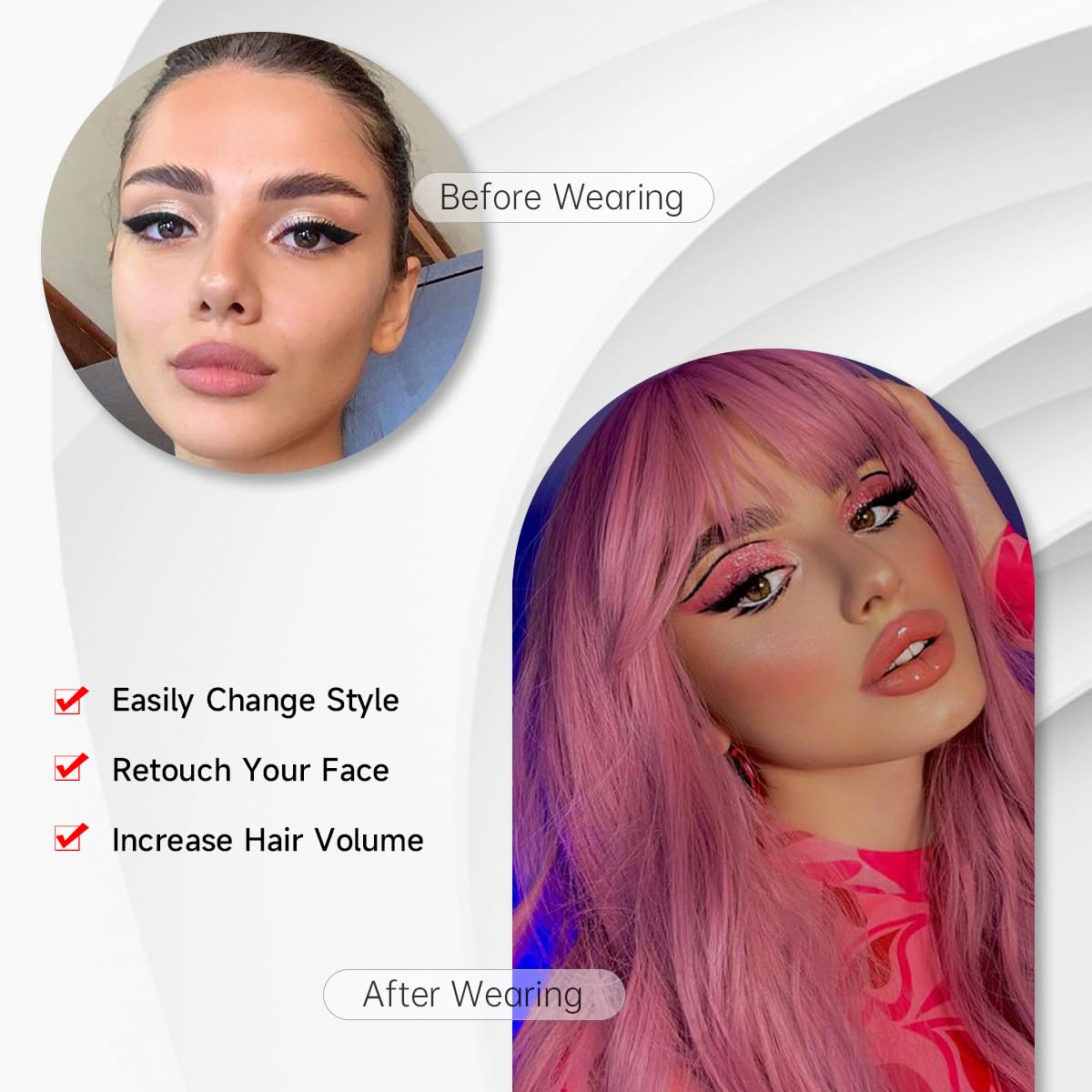 YKHJH Pink Synthetic Wig with Bangs Natural Pink Mixed Super Long Straight Hair 40 Inch Heat Resistant Synthetic Wigs for Fashion Women (Pink)