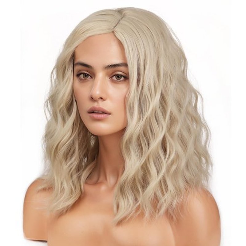 MAGQOO Blonde Wig for Women Girls Short Curly Wavy Blonde Wigs Blonde Bob Wig Side Part Synthetic Heat Resistant Cosplay Costume Wigs