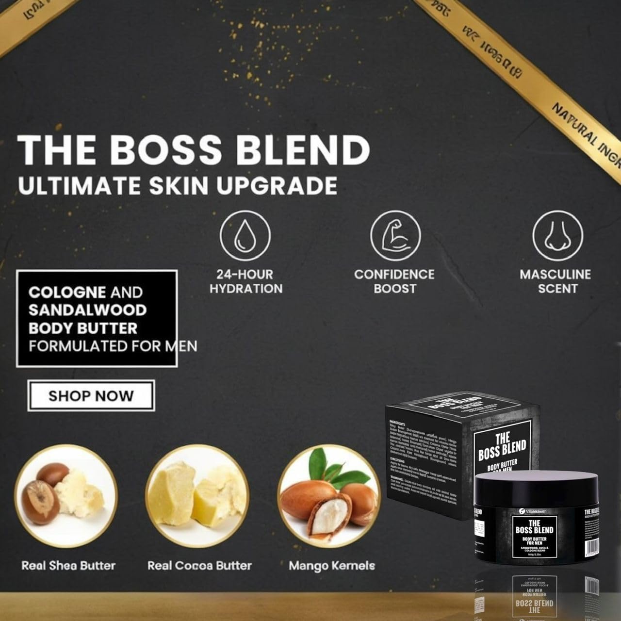 Body Butter for Men, Shea and Mango Butter Blend, Boss blend Cologne Scented Moisturizer for Men.