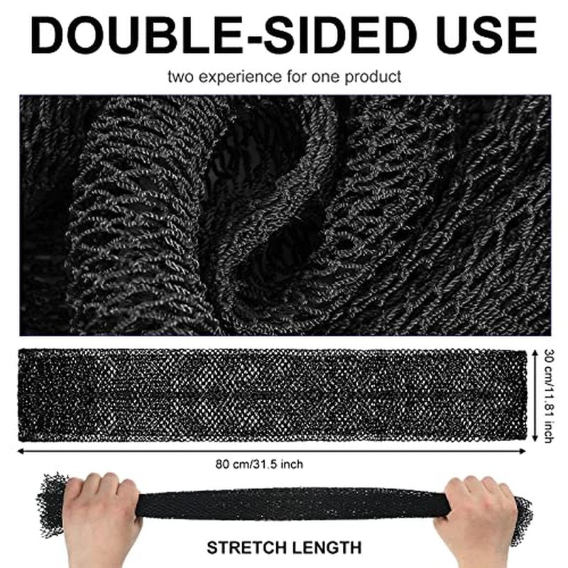 Geiserailie African Long Bathing Net Sponge Long Net Shower Body Scrubber Back Scrubber Skin Smoother Net Bathing Sponge for Daily Use or Stocking Stuffer (Black)