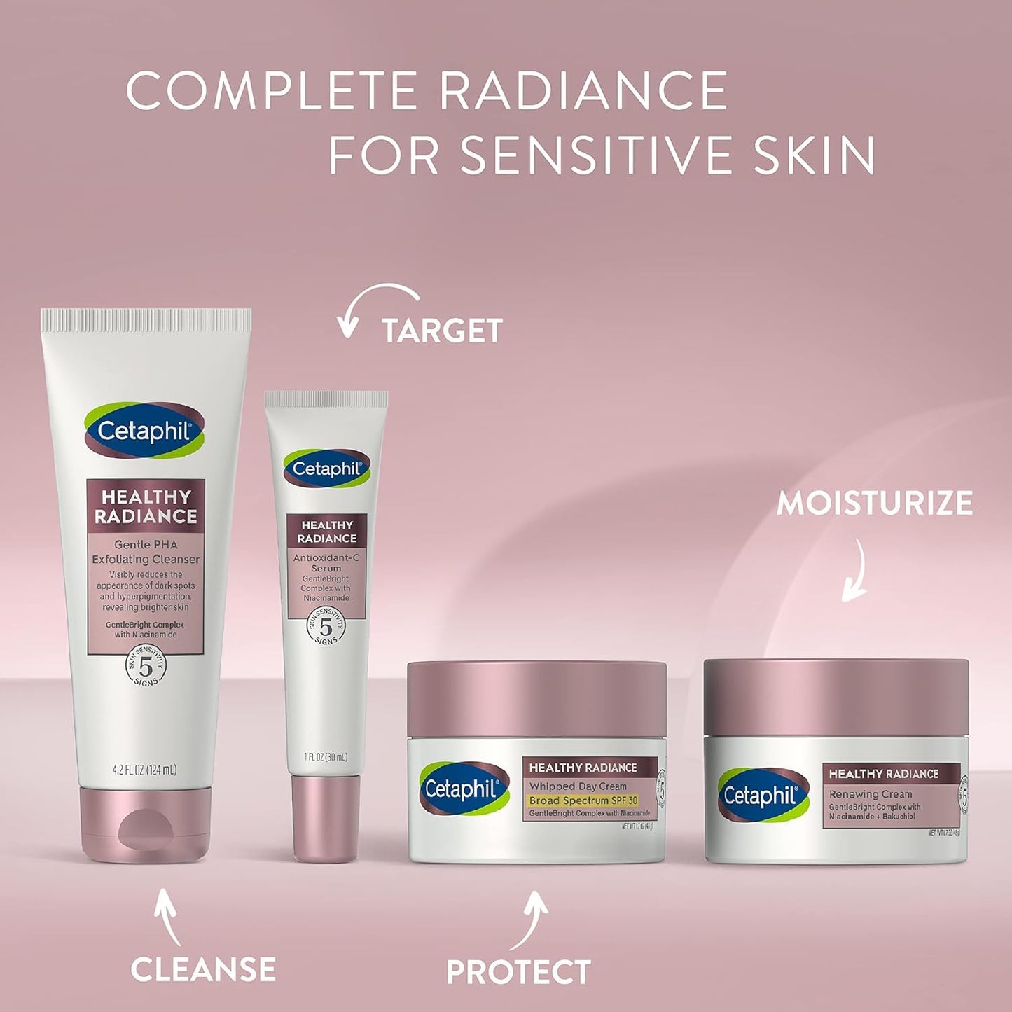 Cetaphil Healthy Radiance Gentle Exfoliating Cleanser, Reduces Look of Dark Spots and Hyperpigmentation 4.2 Oz + Cetaphil Healthy Radiance Renewing Face Cream, Reduces Look of Dark Spots 1.7 Oz