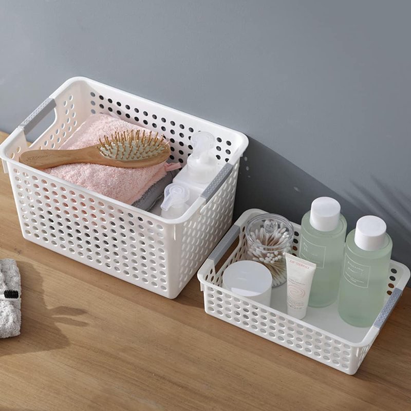 Bekith 4 Pack Plastic Storage Basket, A4 Size Plastic Storage Tray, Desktop File Organizer Baskets, 14 Inches x 10 Inches x 3.4 Inches, White