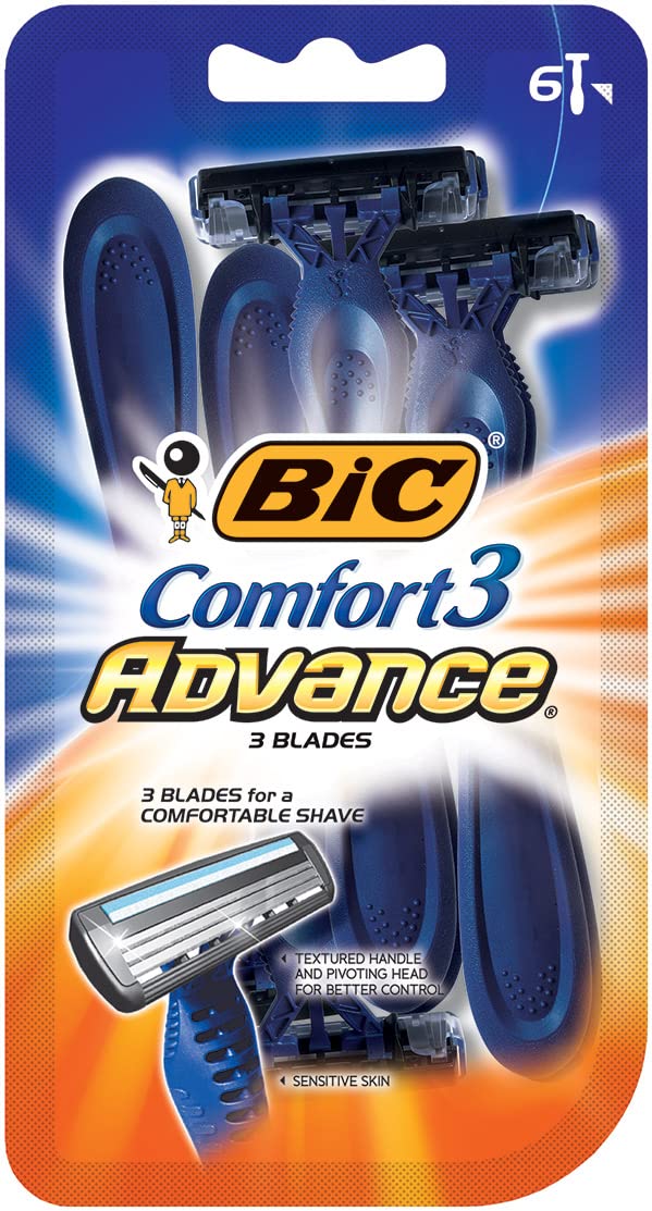 BIC Comfort 3 Advance Disposable Razors for Men, For an Ultra-Soothing and Close Shave, 4 Count (Pack of 6)