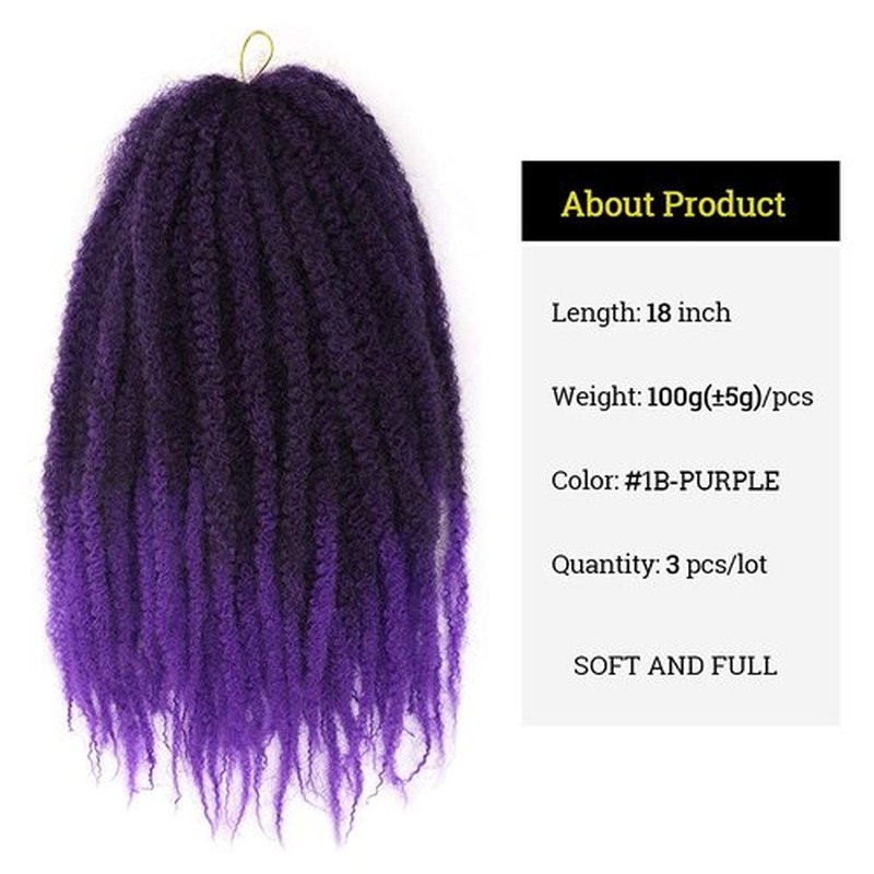 KGBFASS Afro Marley Twist Hair 18Inch Marley Hair for Twists 3Packs Synthetic Kinkys Twist Braiding Hair Extension(#T1B/Purple)
