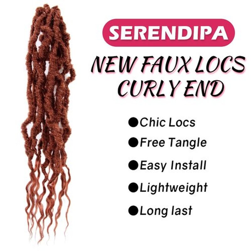 SERENDIPA Boho Faux Locs Curly End, 14 Inch Short Pre-Looped Soft Crochet Goddess Locs Synthetic Hair (6 Packs, 350#, Ginger Red)