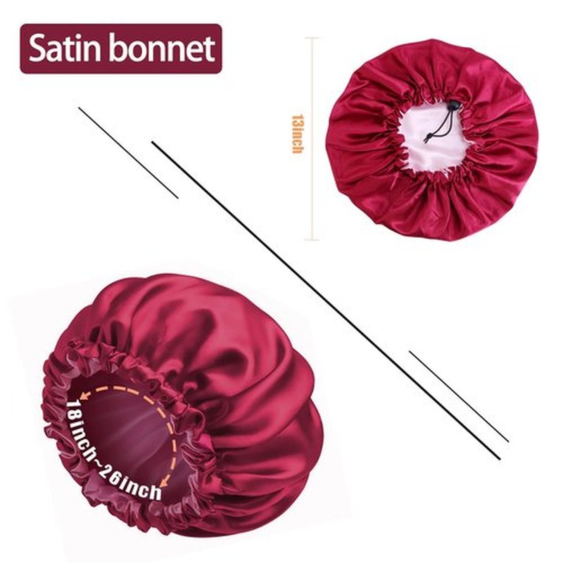 Satin Bonnet Silk Bonnet for Curly Hair Bonnet Braid Bonnet for Sleeping Bonnets for Women Large Double-Layer Adjustable Wine Red
