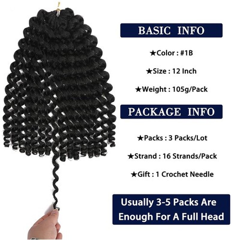 Jamaican Bounce Crochet Hair-12 Inch Wand Curl Ringlet Twist Extensions With Jamaican Bounce Crochet Braids Hair (3 PCS, 1B)